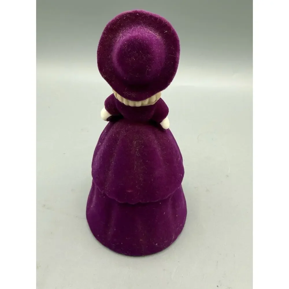 Vintage Purple Flocked Lady Bell Figurine Victorian Woman w Letter 4” - Picture 3 of 6